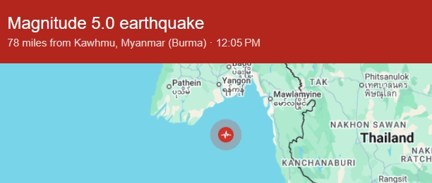5.0-magnitude quake hits near south coast of Myanmar